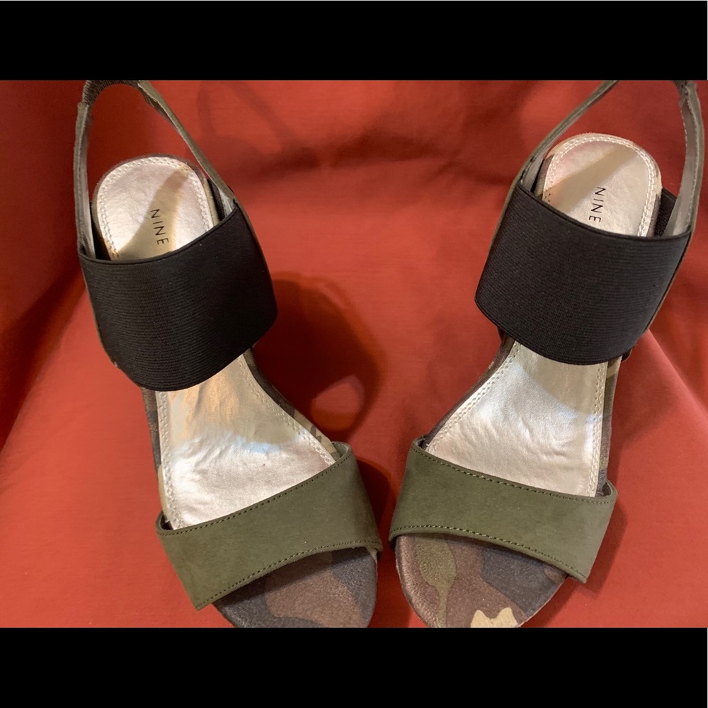 Size 7 1/2 camouflage nine W. sandals. Brand new